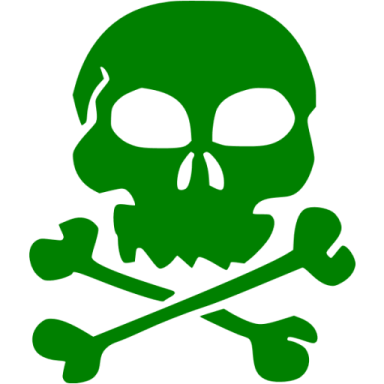 a green skull and crossbones