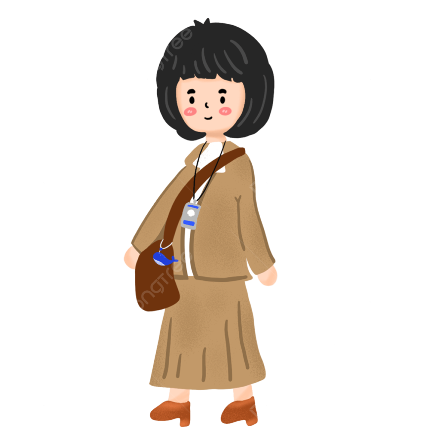 an illustration of a woman wearing a brown coat and holding a brown bag