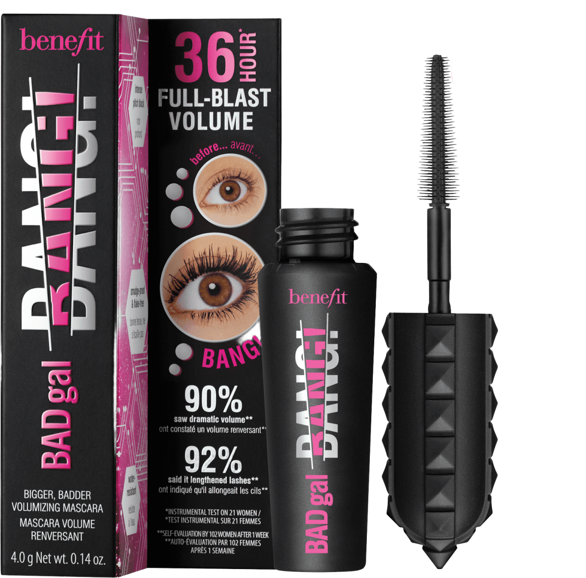 a mascara with the box and mascara brush on it