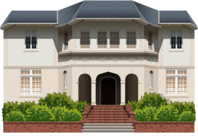 the front view of a two story house
