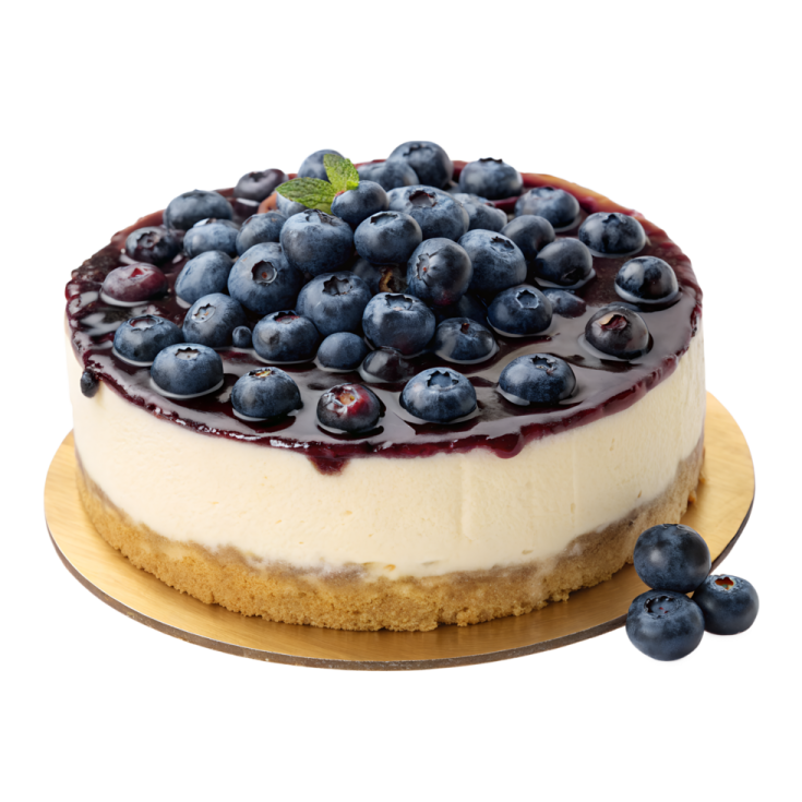 a cheesecake with blueberries on top of it