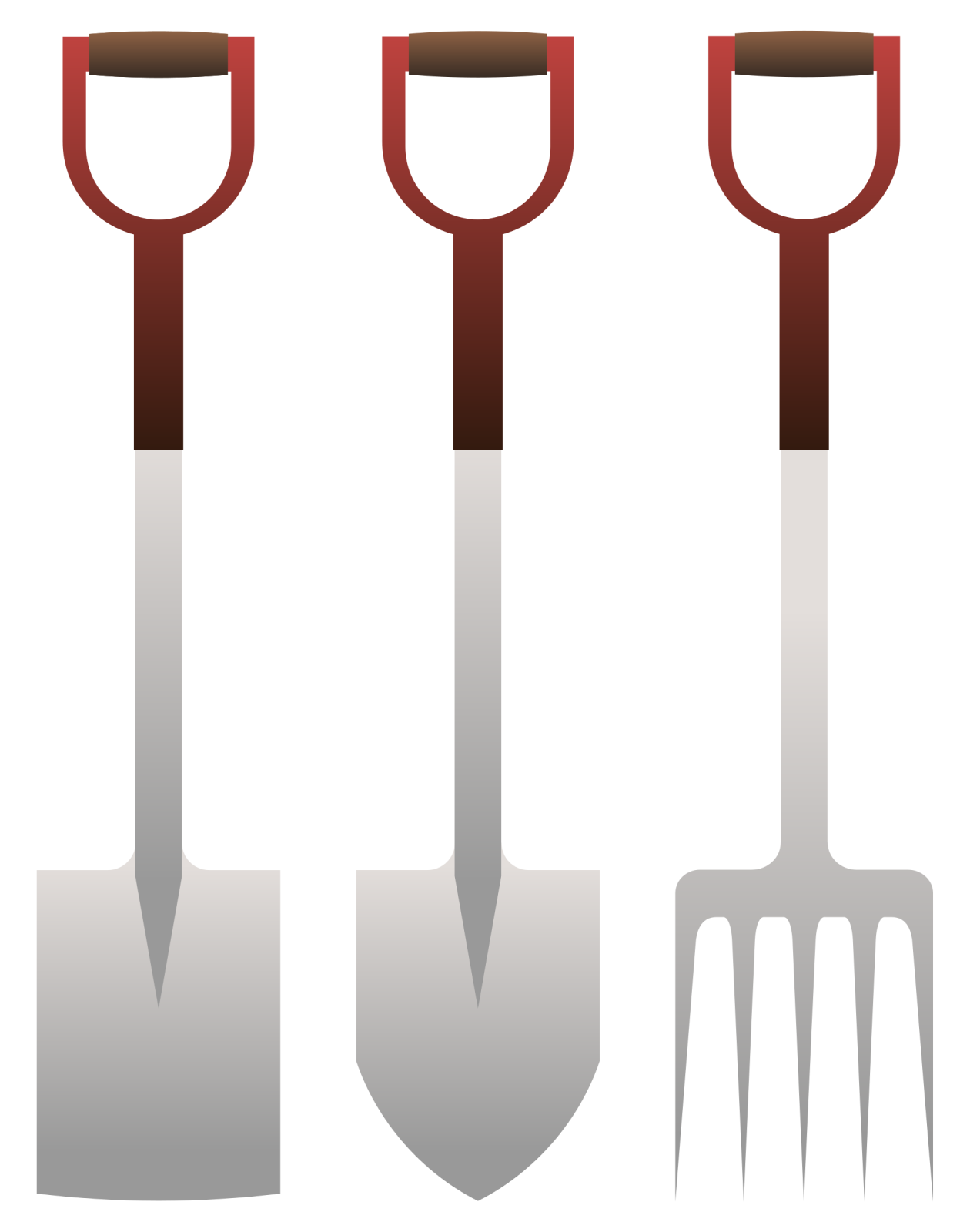 four shovels with different colors and sizes