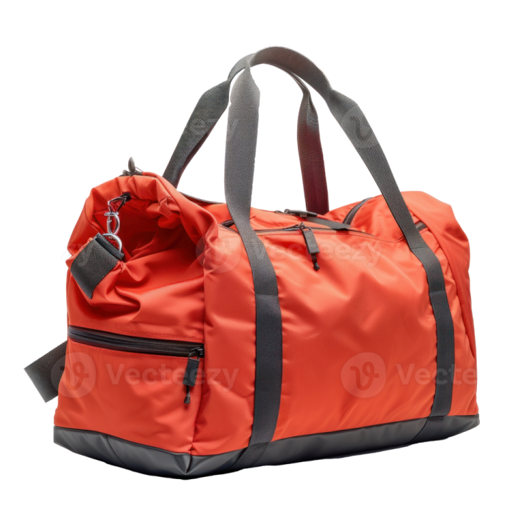 an orange duff bag on a white background
