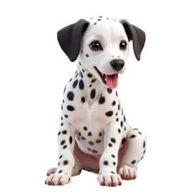 a daly dog sitting down with its tongue out