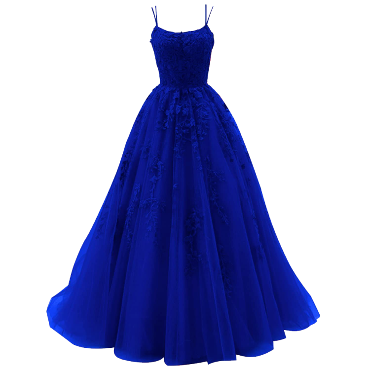 a blue prom dress on a white background