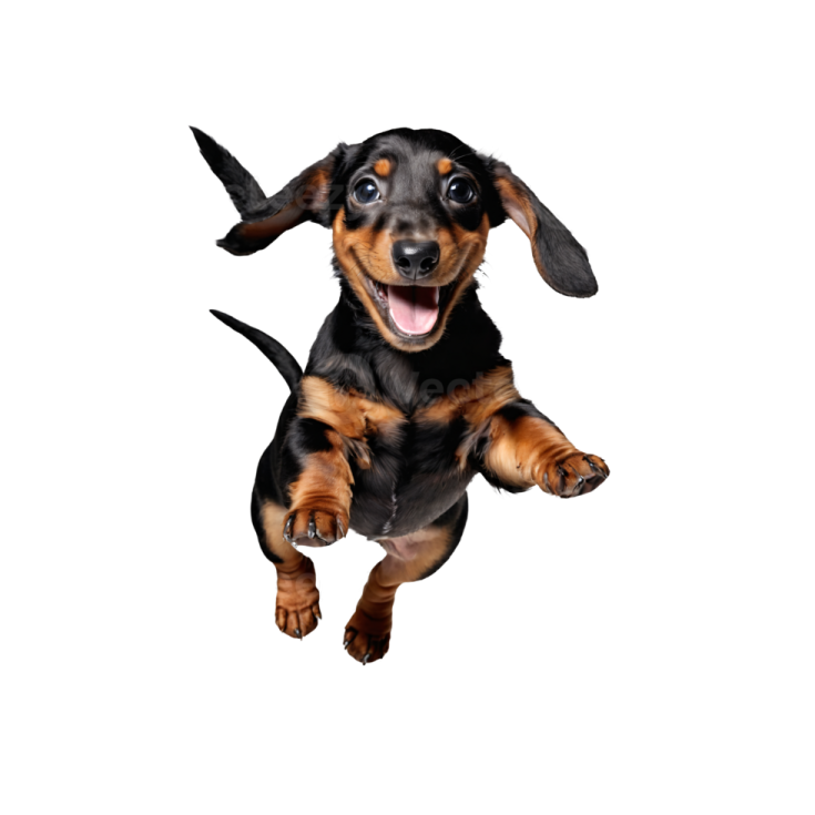 a black and brown dog jumping in the air
