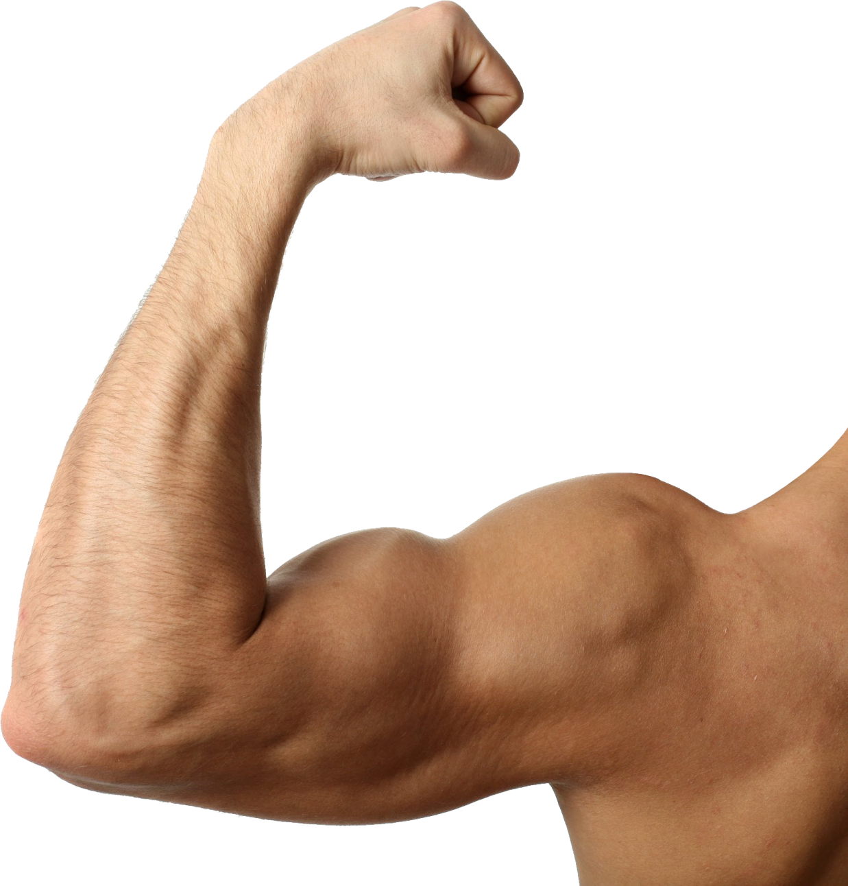 a man is flexing his arm in the air