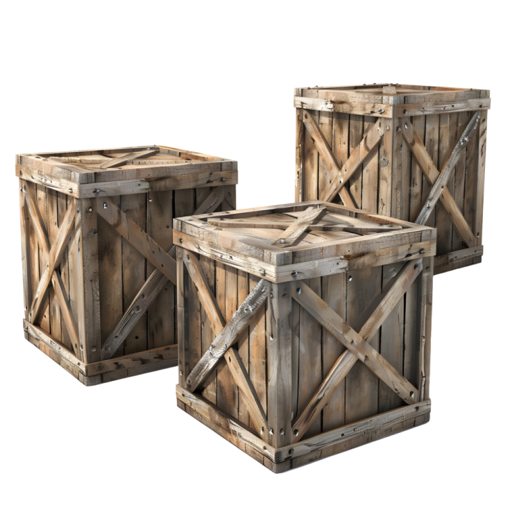 a set of three wooden crates