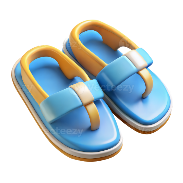 a pair of blue and yellow slippers