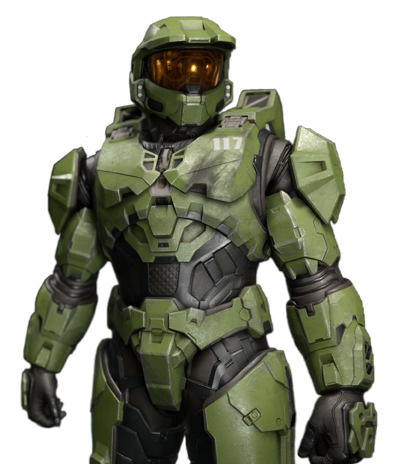 a green halo armor suit on a white background