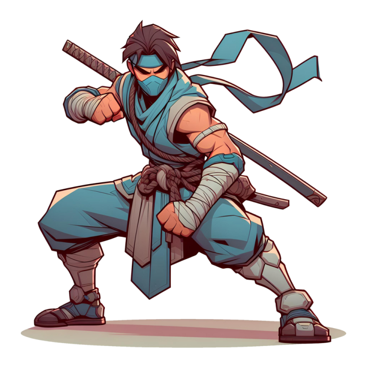 an illustration of a ninja with a sword in his hand