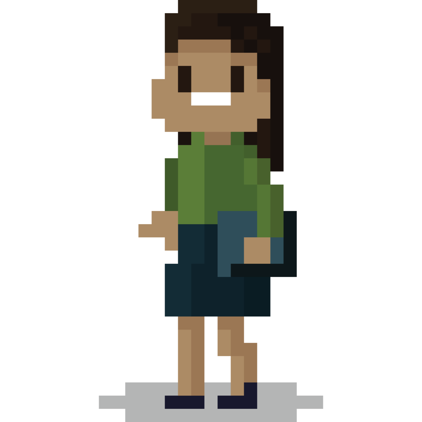 an illustration of a woman in a green shirt and black skirt