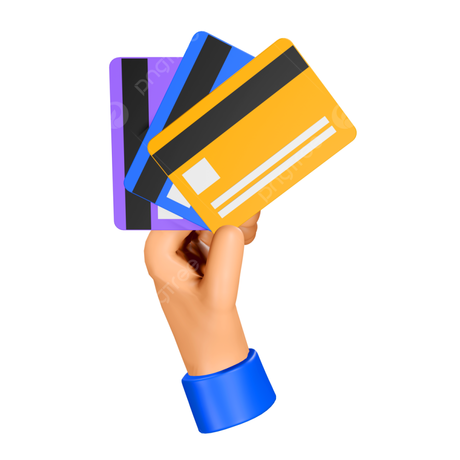 a hand holding three credit cards