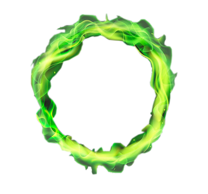 a circle made of green flames
