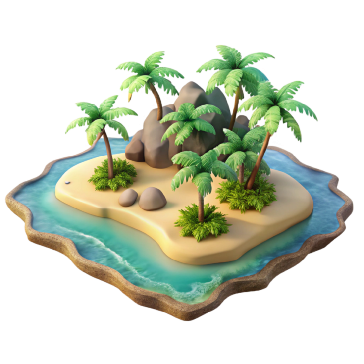 a small island with palm trees and rocks
