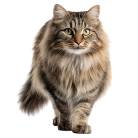 a long haired cat with green eyes