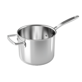 a stainless sauce pot with a lid