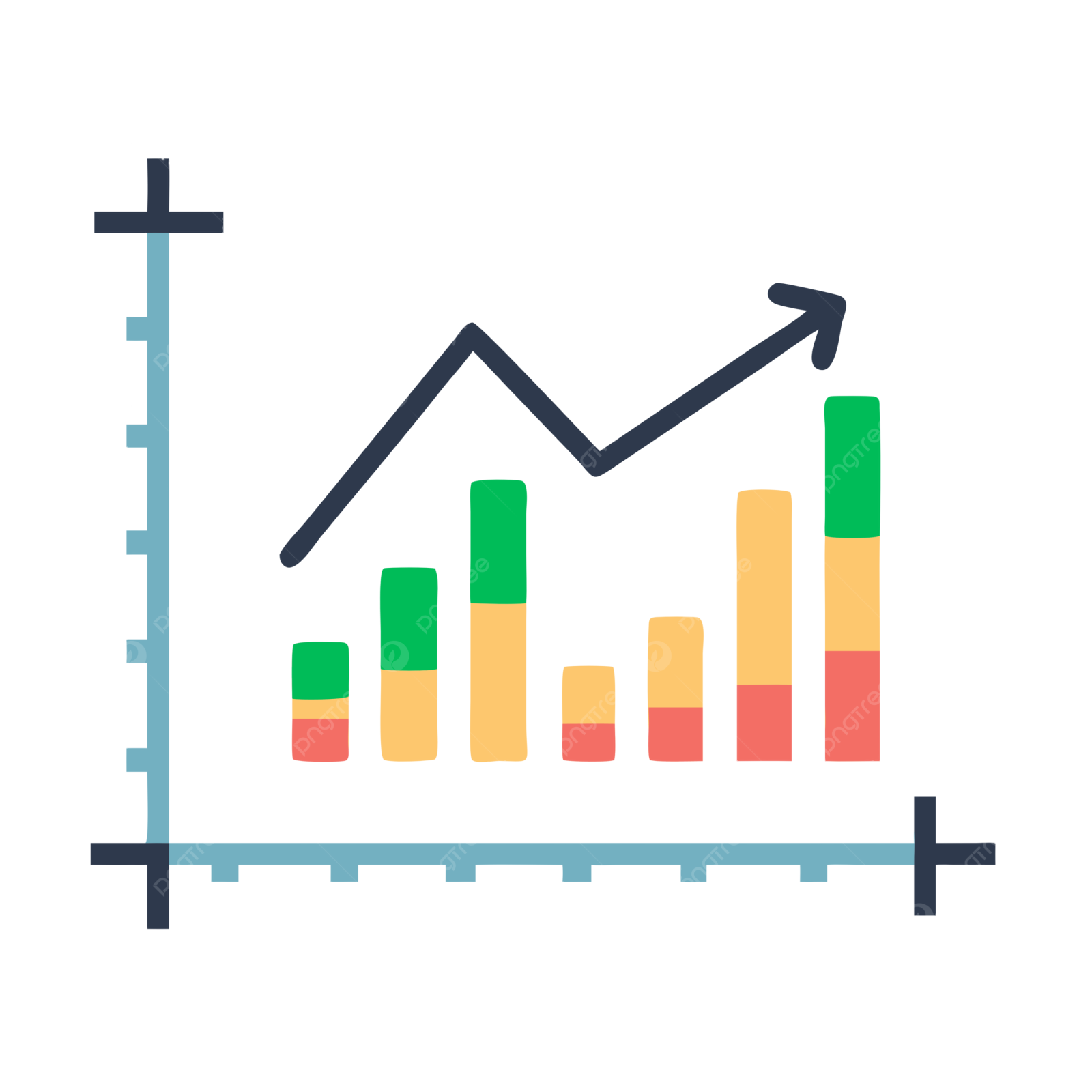 a bar chart with an arrow pointing upward