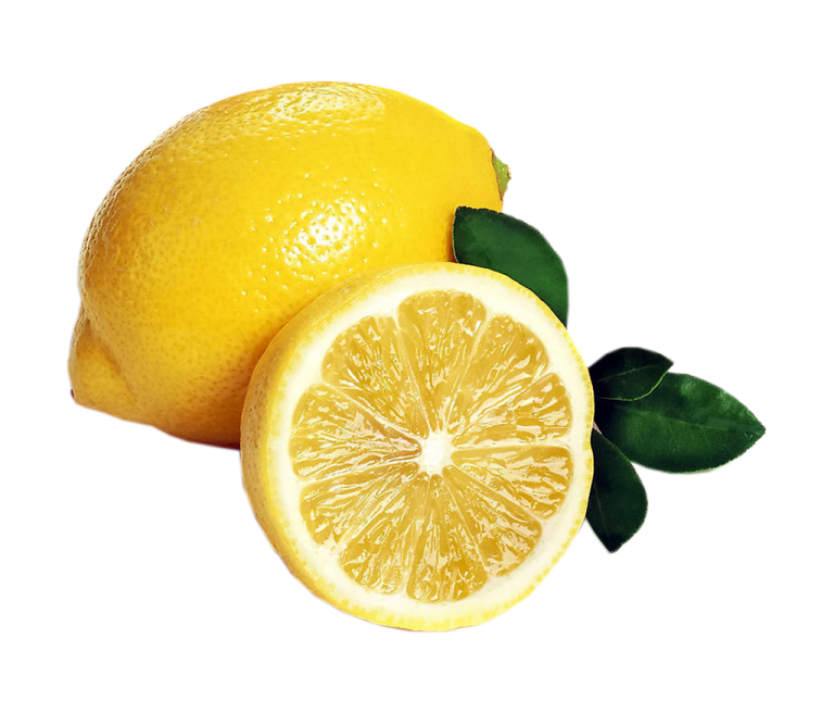 two lemons with leaves on a white background