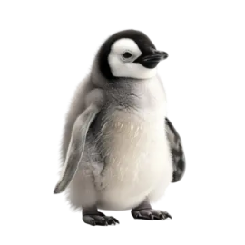 a baby penguin standing on its hinds