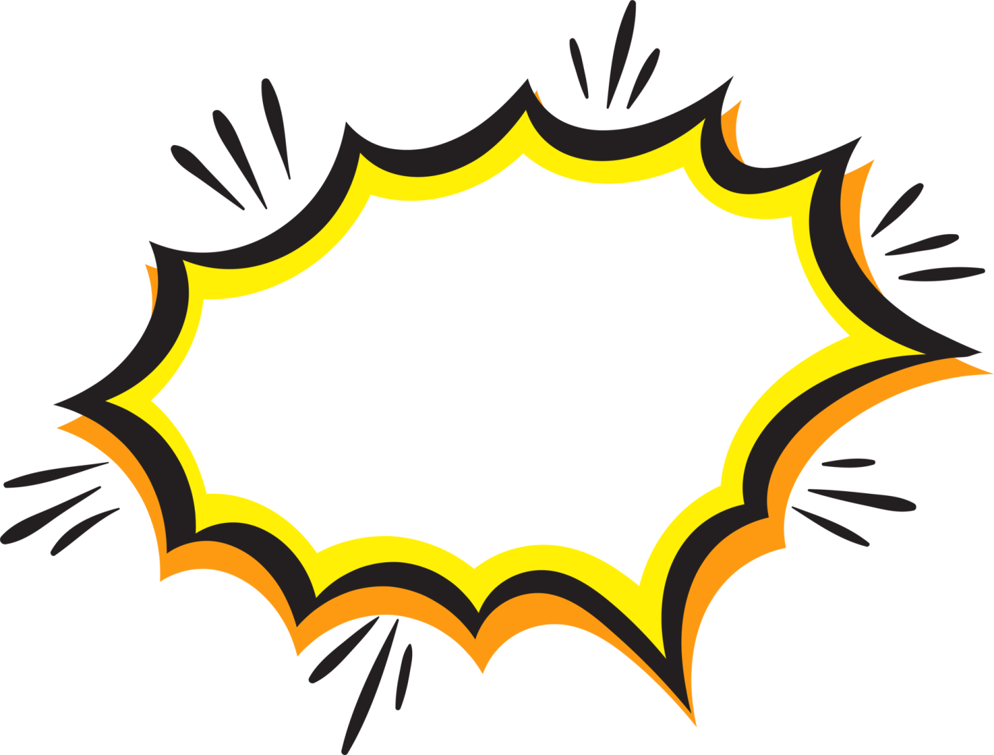 a yellow and black comic speech bubble