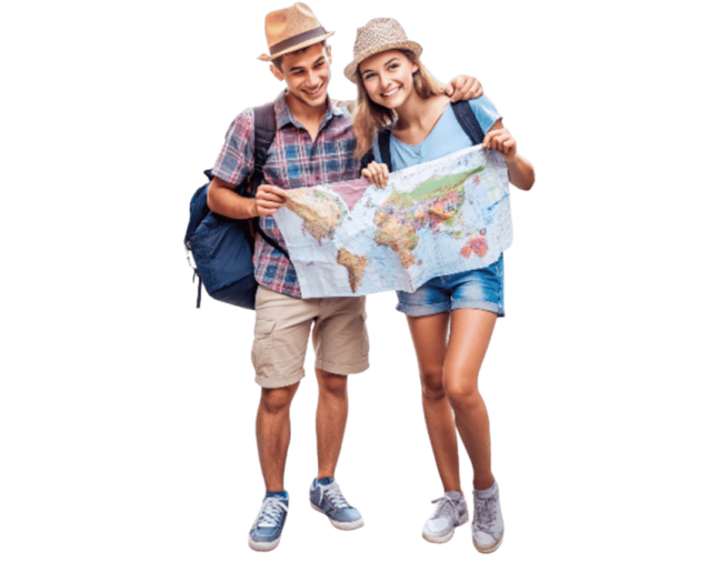two young people looking at a map