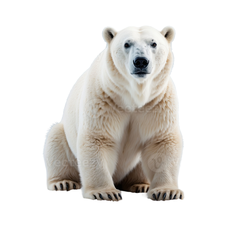 a polar bear sitting in front of a white background