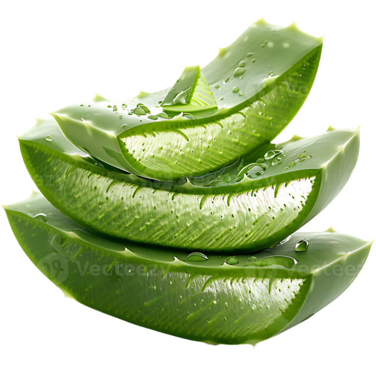 a pile of aloea leaves on a white background