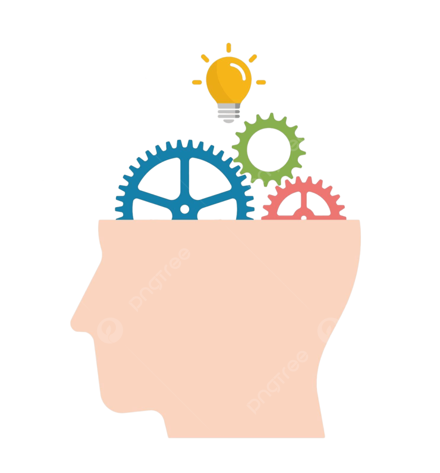 a man's head with gears inside of it