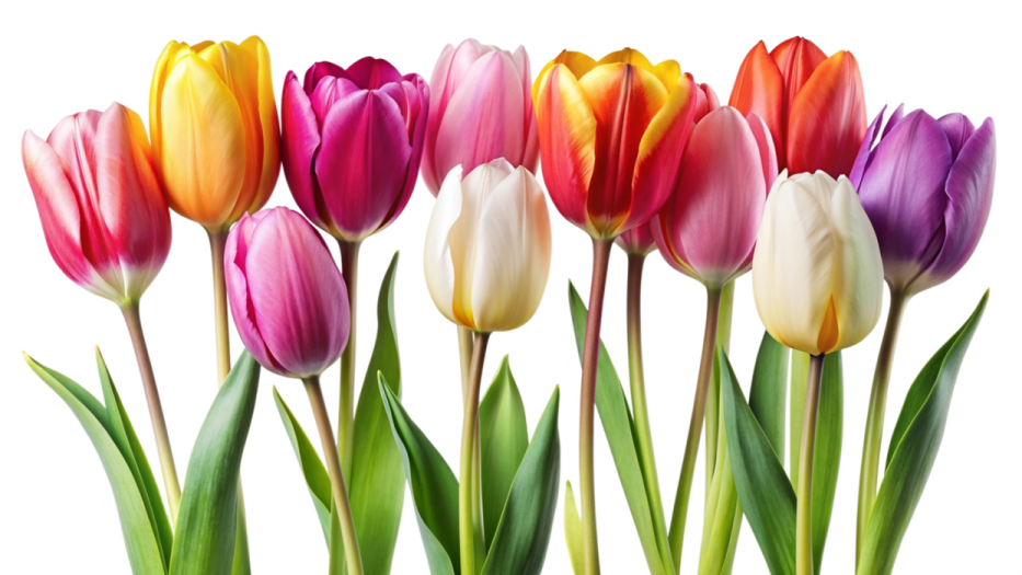 a bunch of colorful tulips