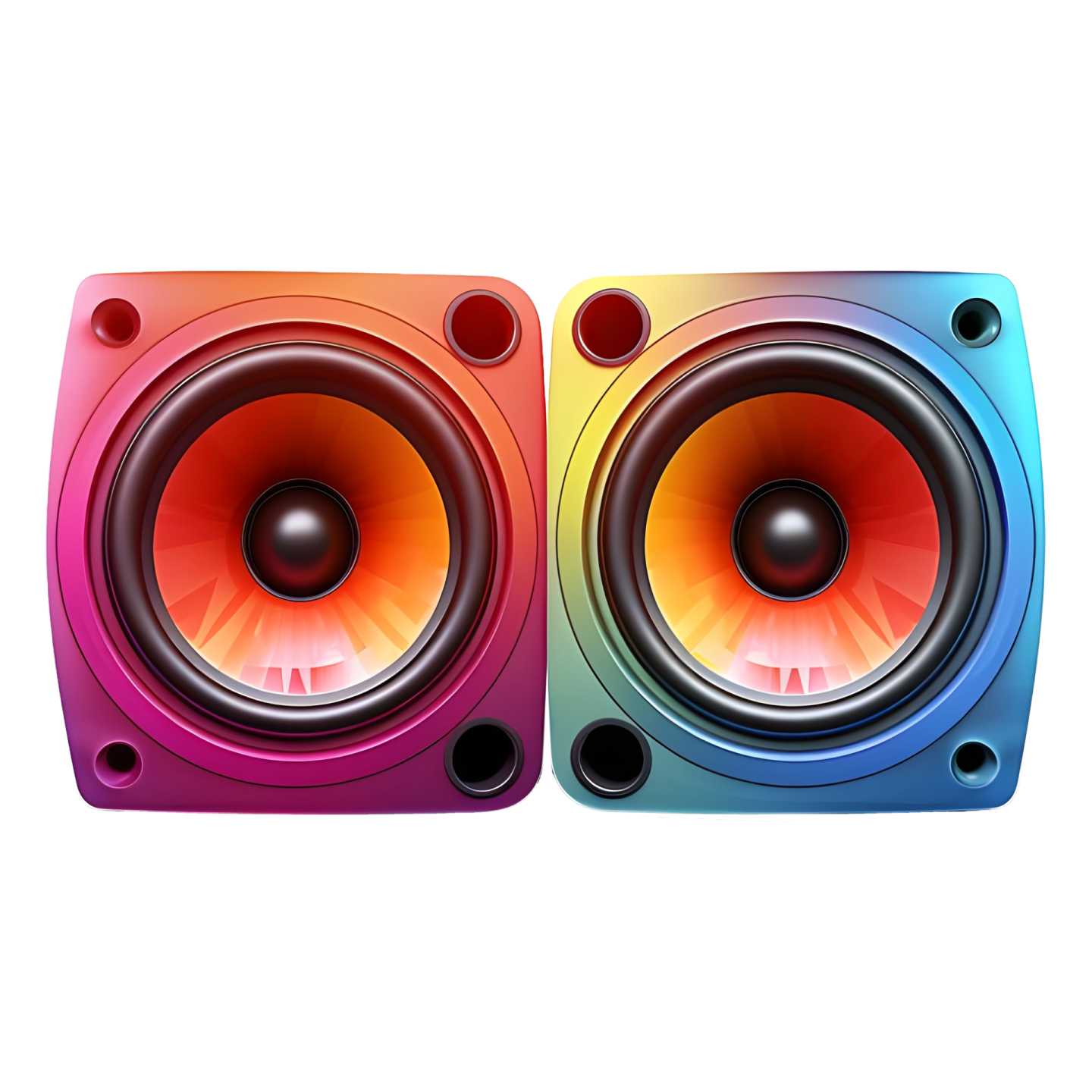 two colorful speakers on a white background