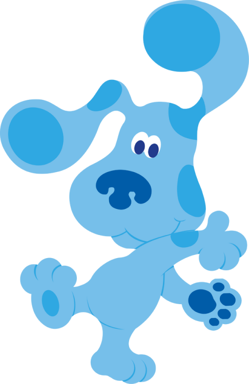 a blue dog with its paws up