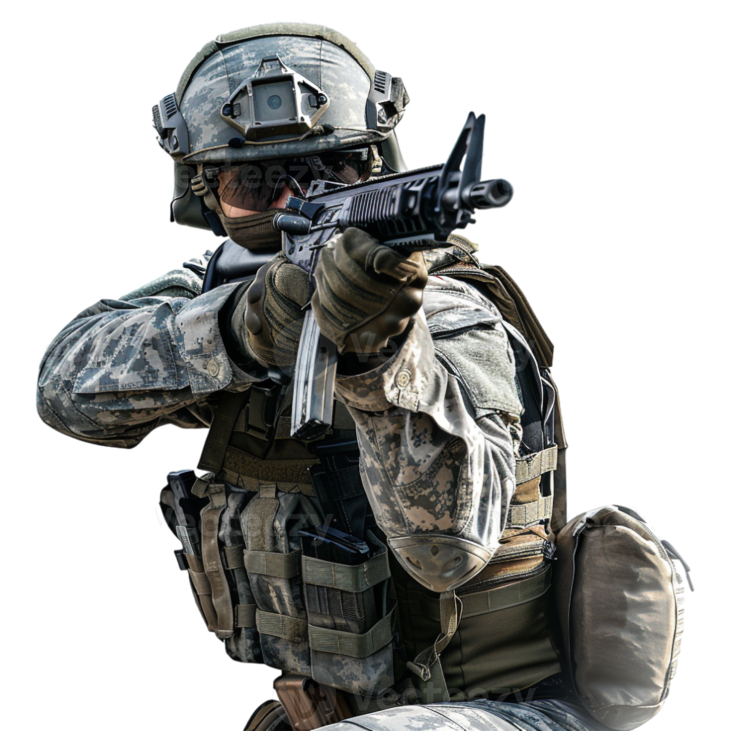 a soldier with a gun in his hand