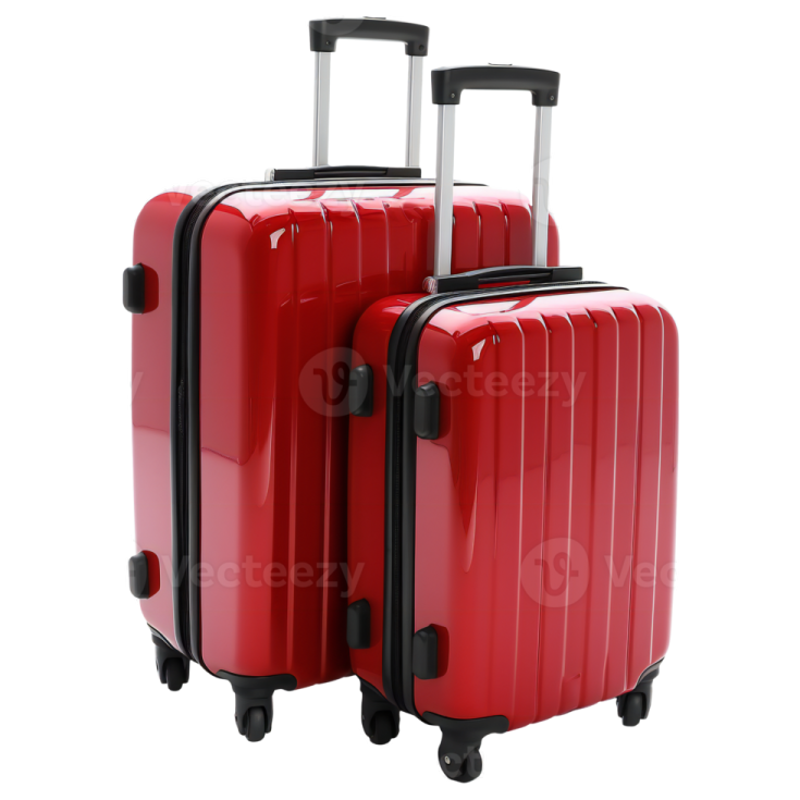 two red suitcases on white background