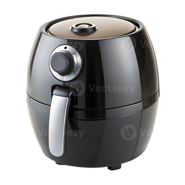 a black air fryer on a white background