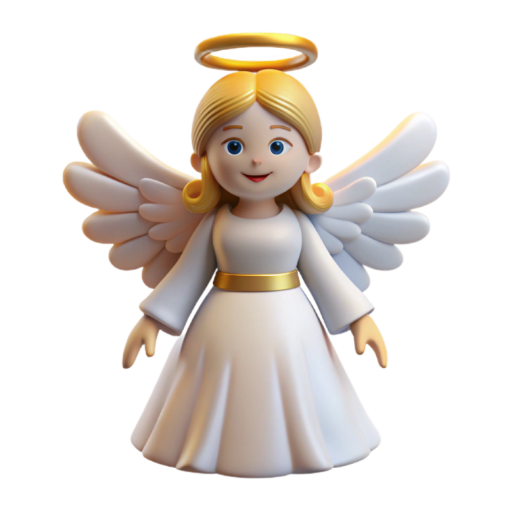 an angel with a gold halo and white dress