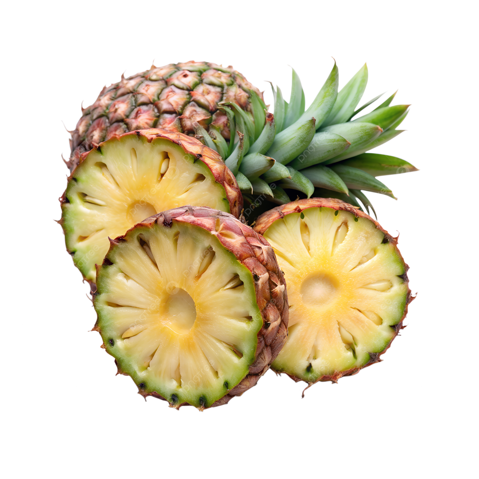 a pineapple cut in half on a white background