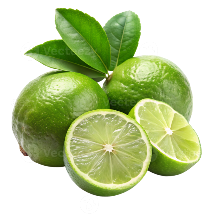 limes with leaves on a white background