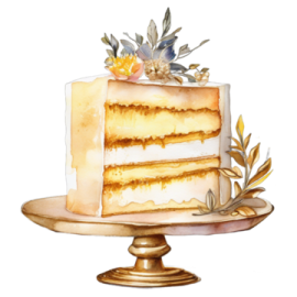 a watercolor painting of a piece of cake