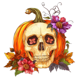 a skull with flowers on it's head