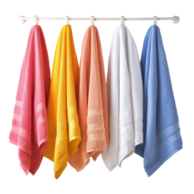 a row of colorful towels hanging on a wall