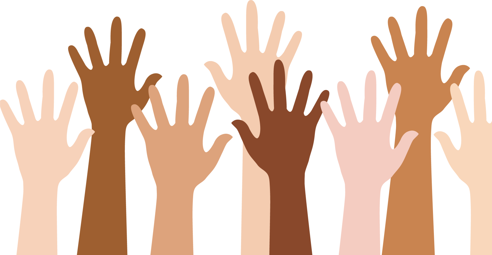 a group of hands raised up in the air