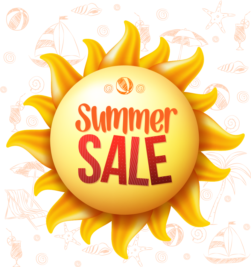 a yellow sun with the words summer sale on it