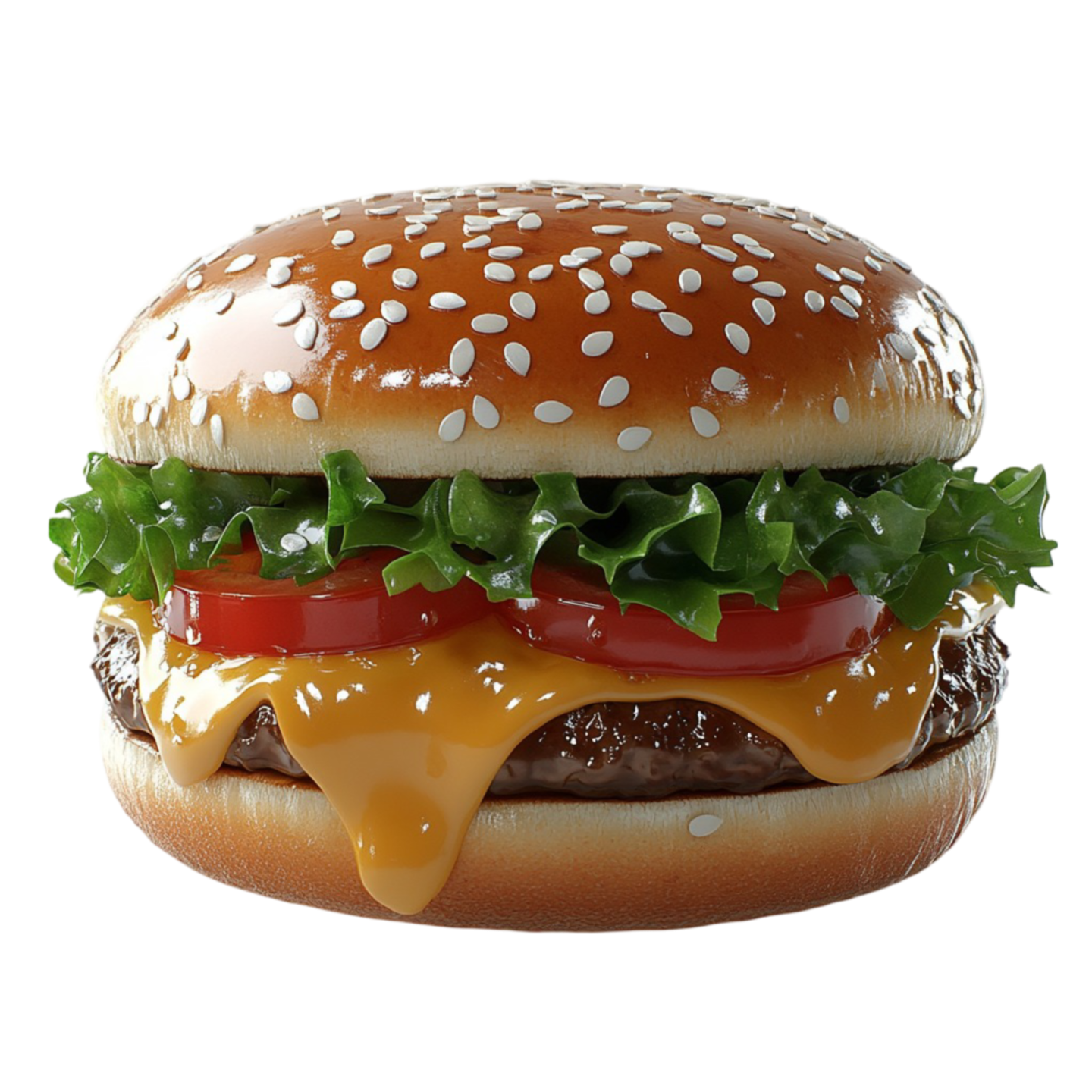 a hamburger with cheese, tomato and lete