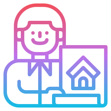 a person holding a laptop with a house in the background
