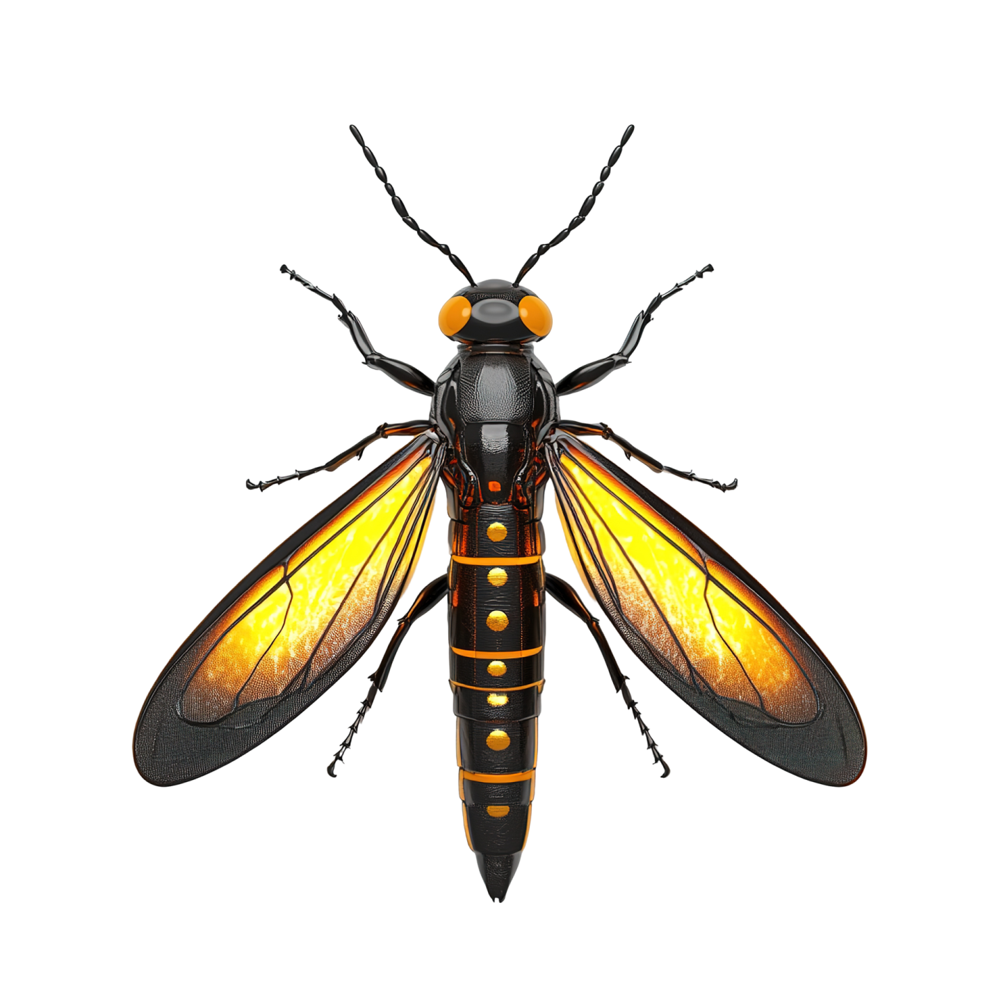 a black and orange insect on white background