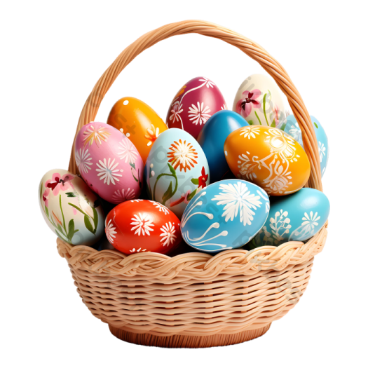 a basket full of painted easter eggs