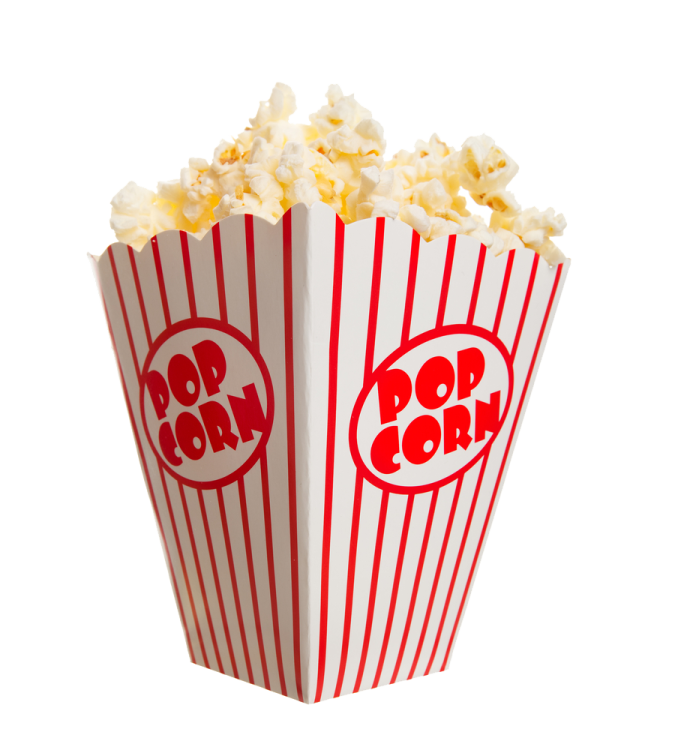 a red and white popcorn box