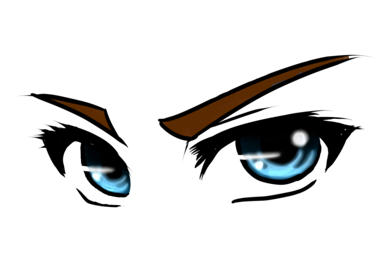 a drawing of a woman's face with blue eyes