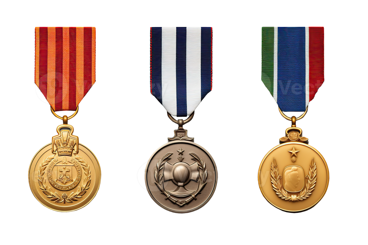 three medals on a white background